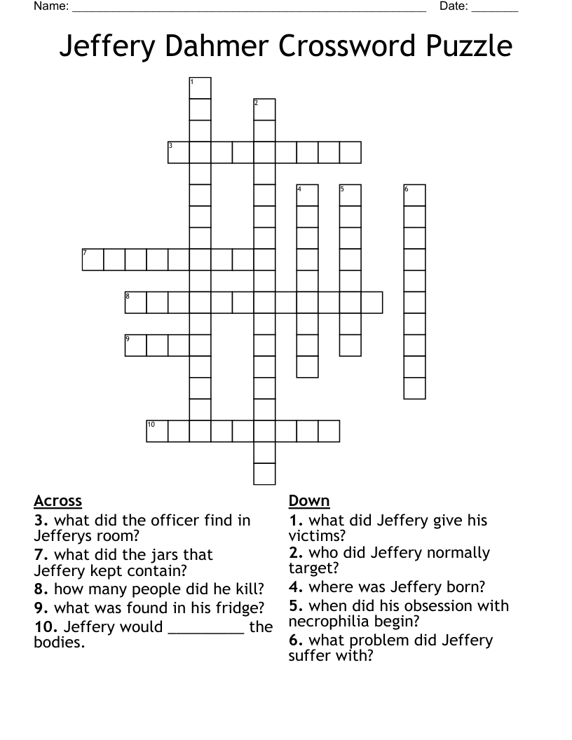 Jeffery Dahmer Crossword Puzzle