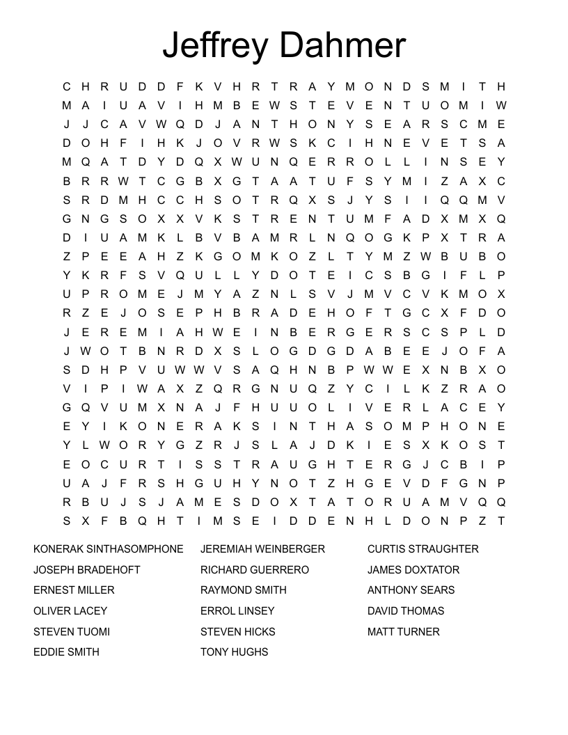 Jeffrey Dahmer Word Search