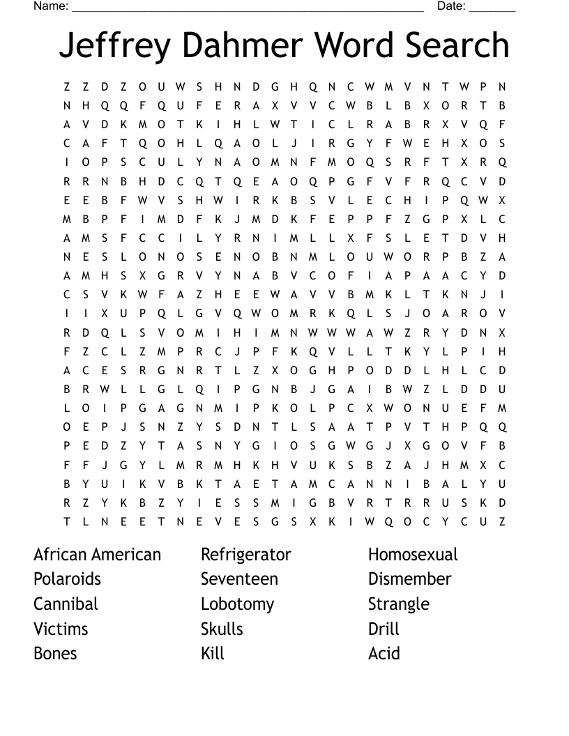 Jeffrey Dahmer Word Search