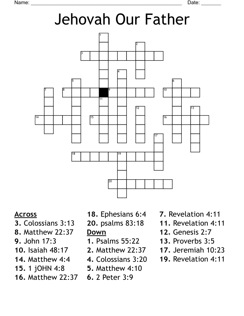 Jehovah Our Father Crossword