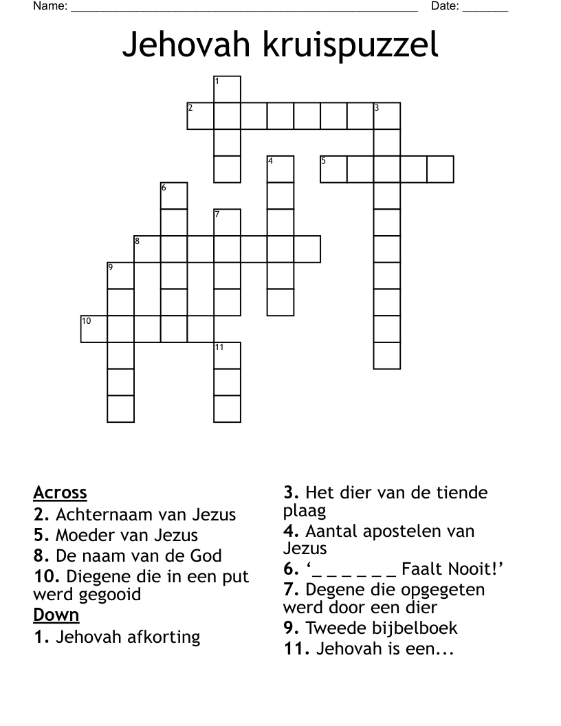 Jehovah kruispuzzel Crossword