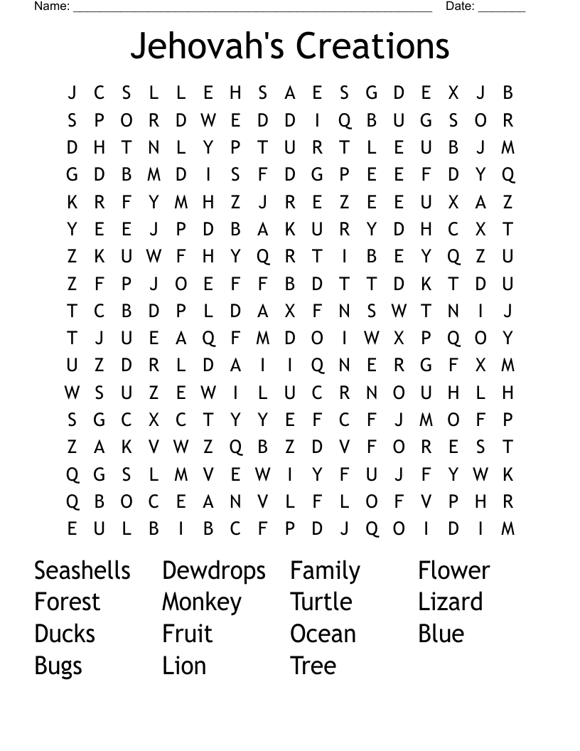 Jehovah's Creations Word Search