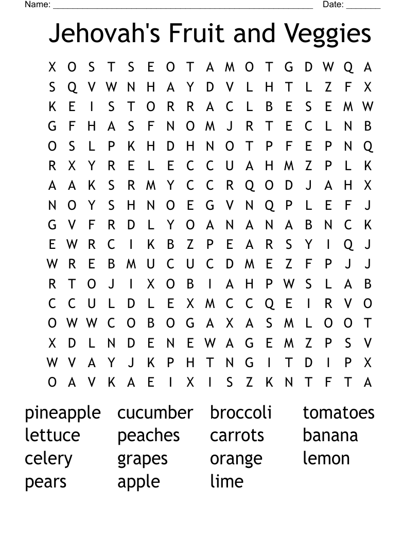 Jehovah's Fruit and Veggies Word Search
