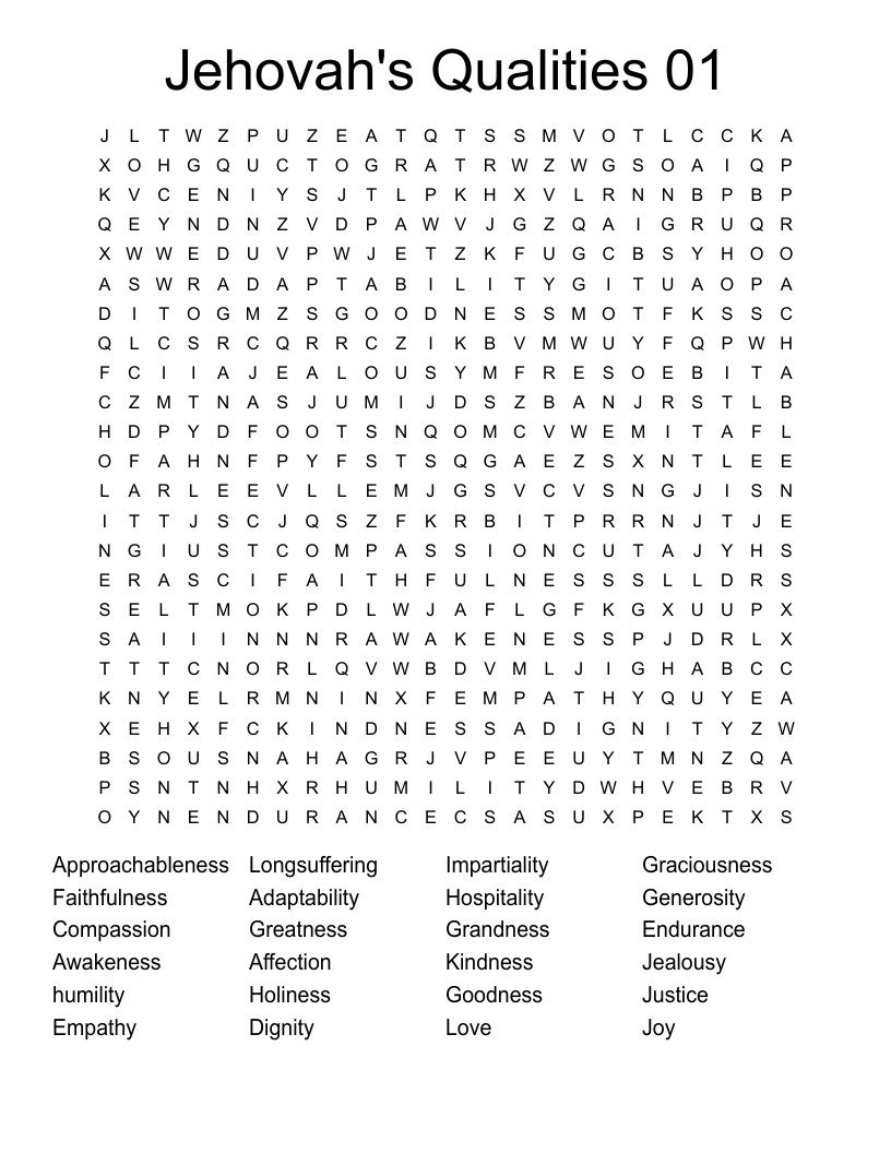 Jehovah's Qualities 01 Word Search