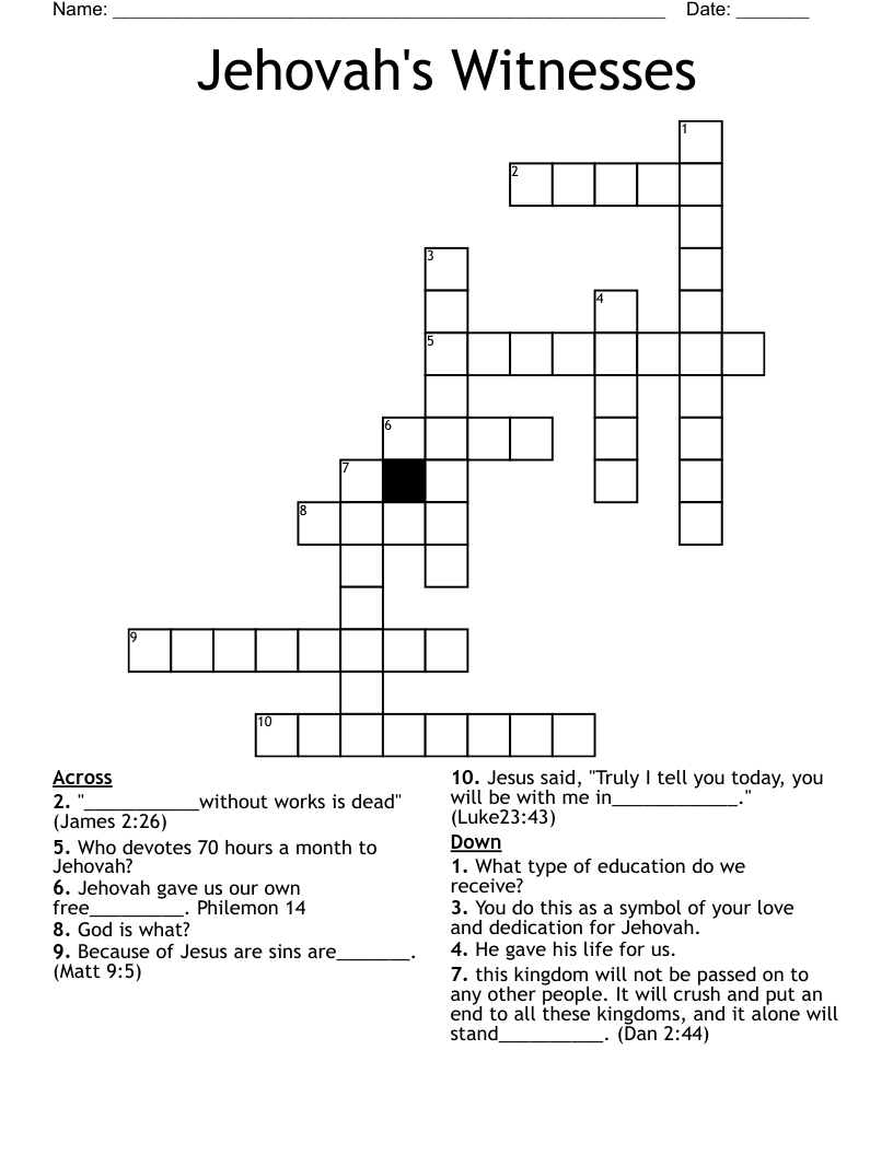 Jehovah's Witnesses Crossword