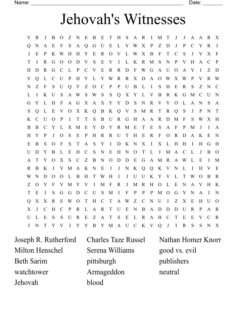 Jehovah's Witnesses Word Search