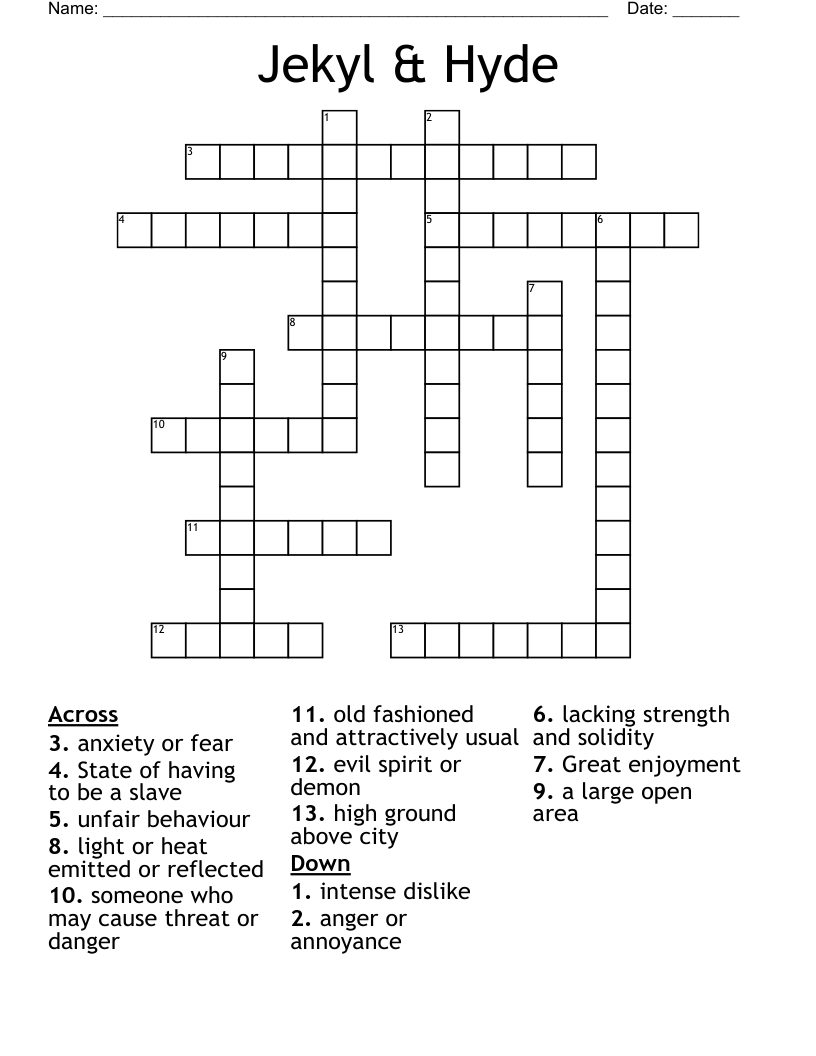 Jekyl & Hyde Crossword