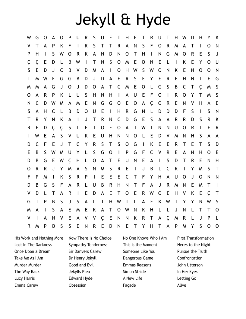Jekyll & Hyde Word Search