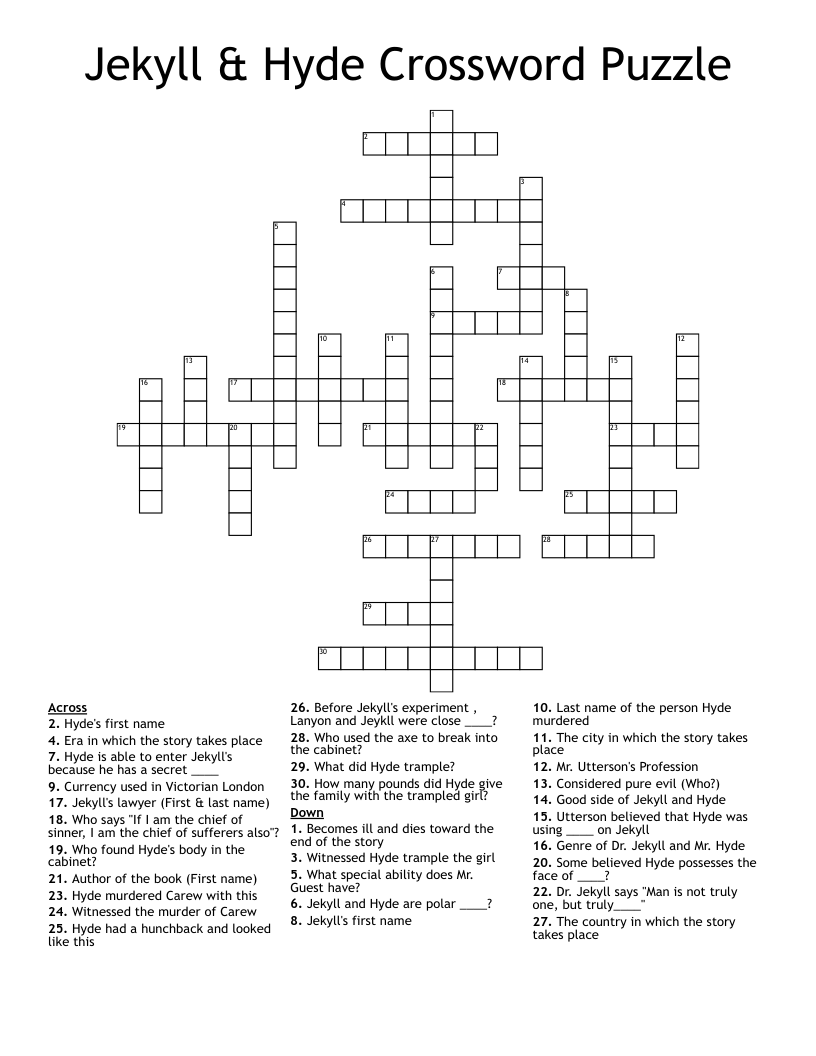 Jekyll & Hyde Crossword Puzzle