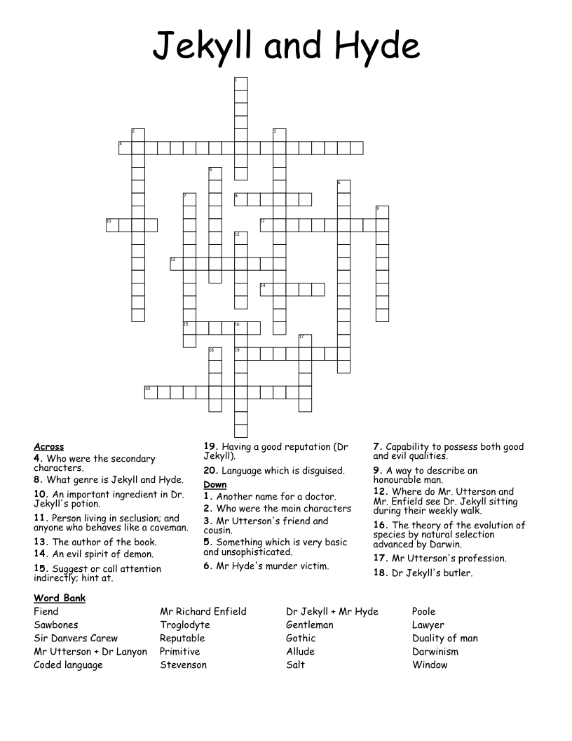 Jekyll and Hyde Crossword