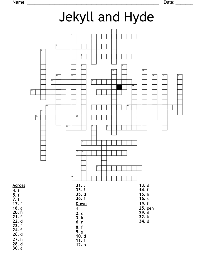 Jekyll and Hyde Crossword