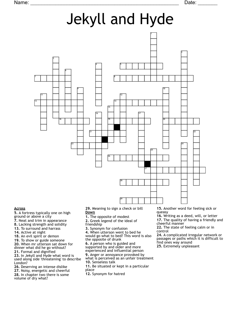 Jekyll and Hyde Crossword