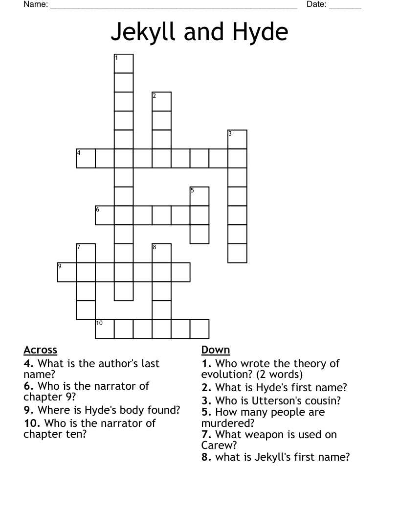 Jekyll and Hyde Crossword