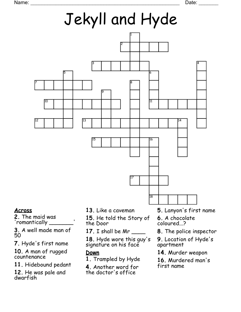 Jekyll and Hyde Crossword