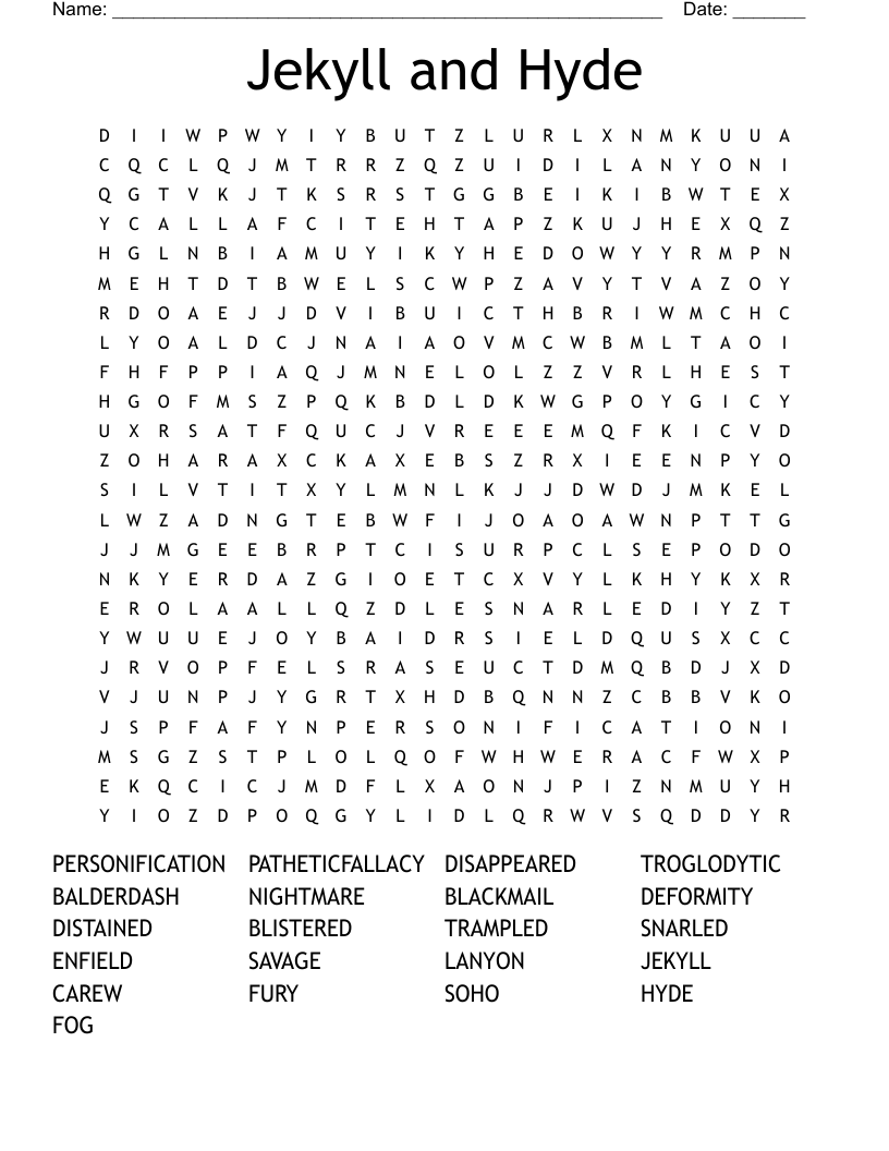 Jekyll and Hyde Word Search