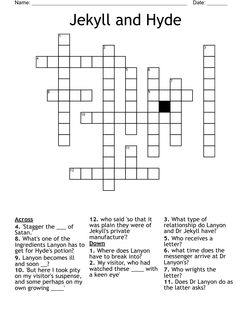 Jekyll and Hyde Crossword