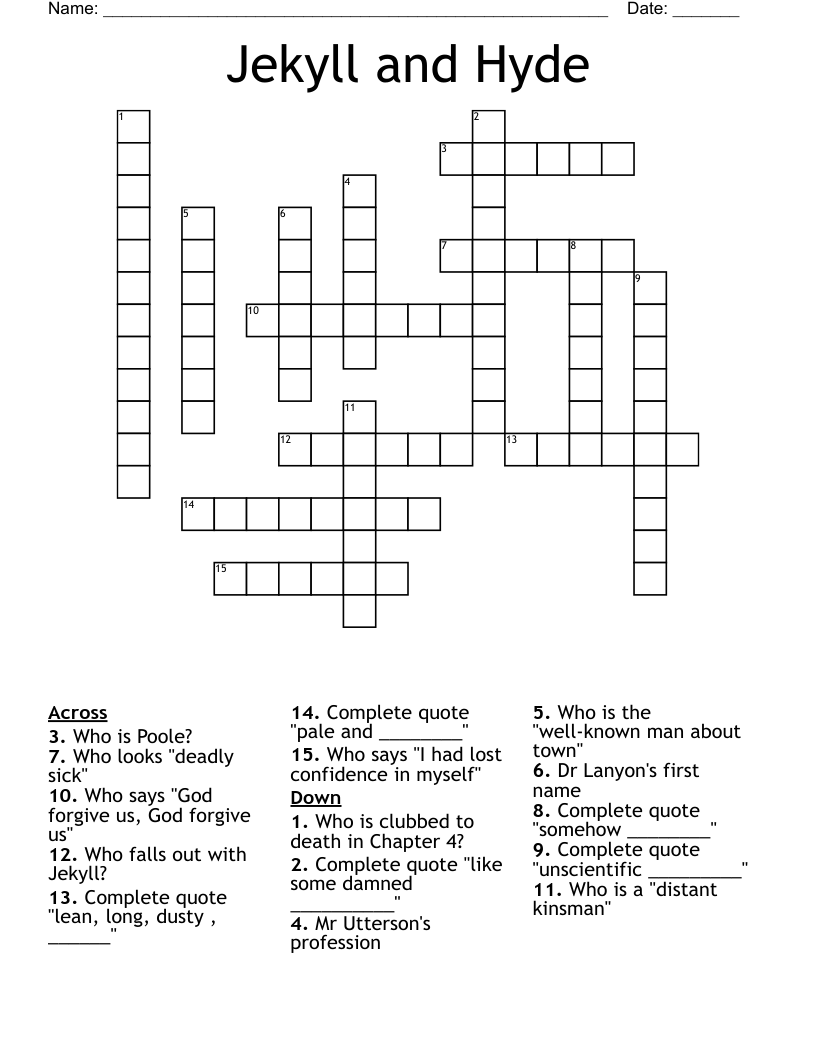 Jekyll and Hyde Crossword