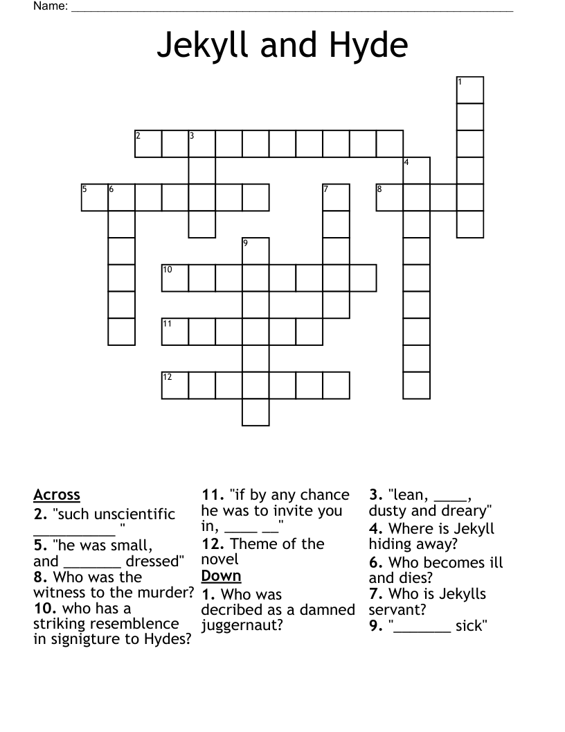 Jekyll and Hyde Crossword