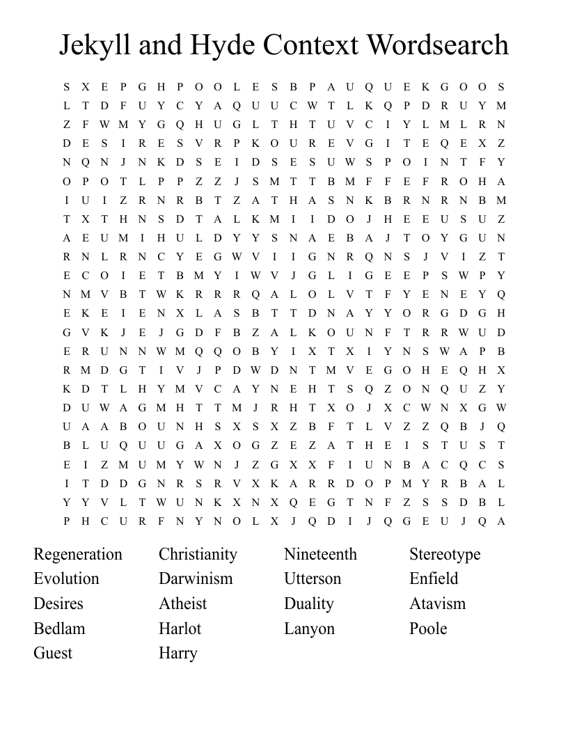 Jekyll and Hyde Context Wordsearch