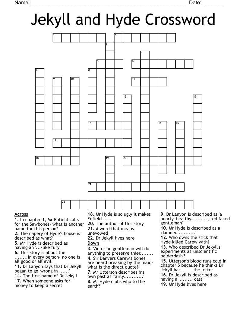 Jekyll and Hyde Crossword