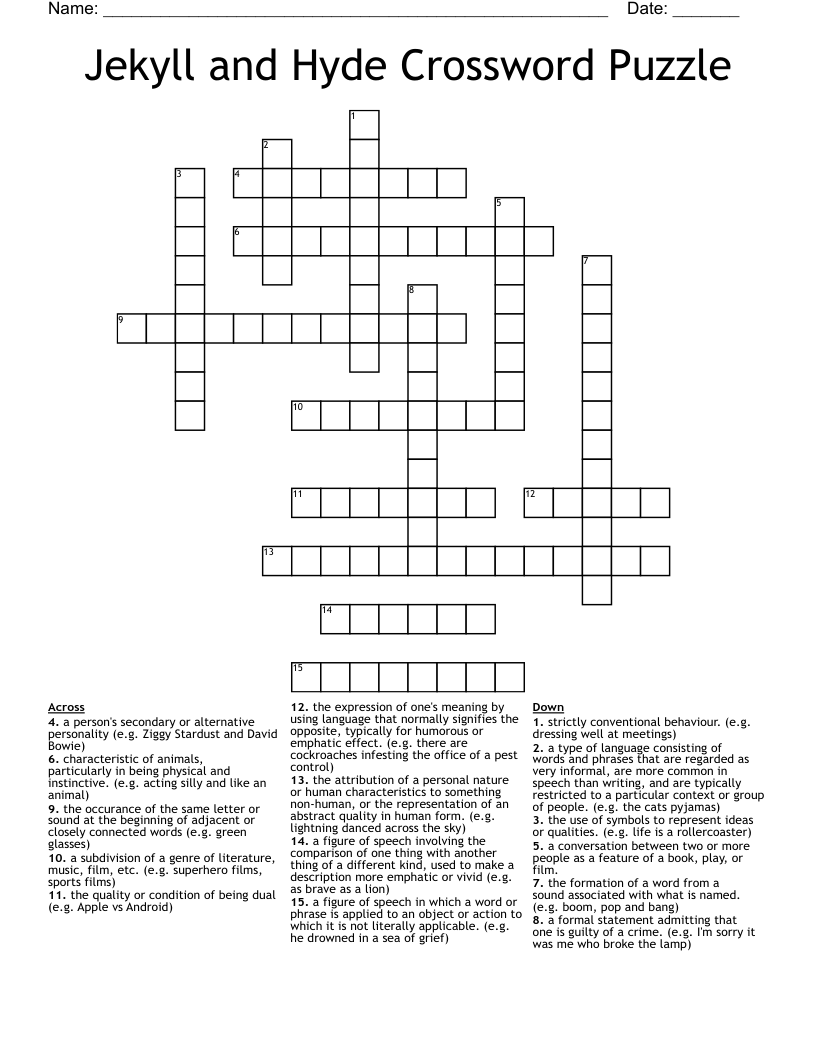 Jekyll and Hyde Crossword Puzzle