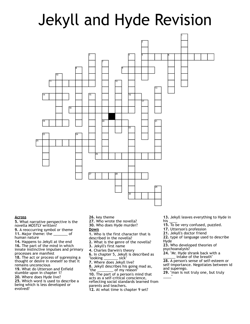 Jekyll and Hyde Revision Crossword