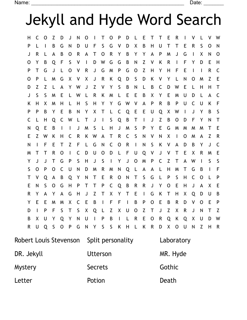 Jekyll and Hyde Word Search