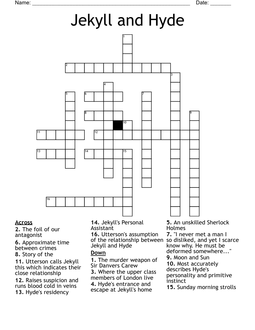 Jekyll and Hyde  Crossword