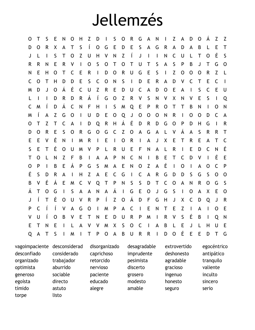 Jellemzés Word Search
