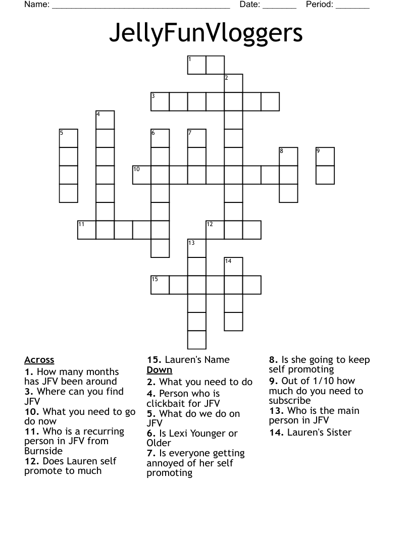 JellyFunVloggers Crossword