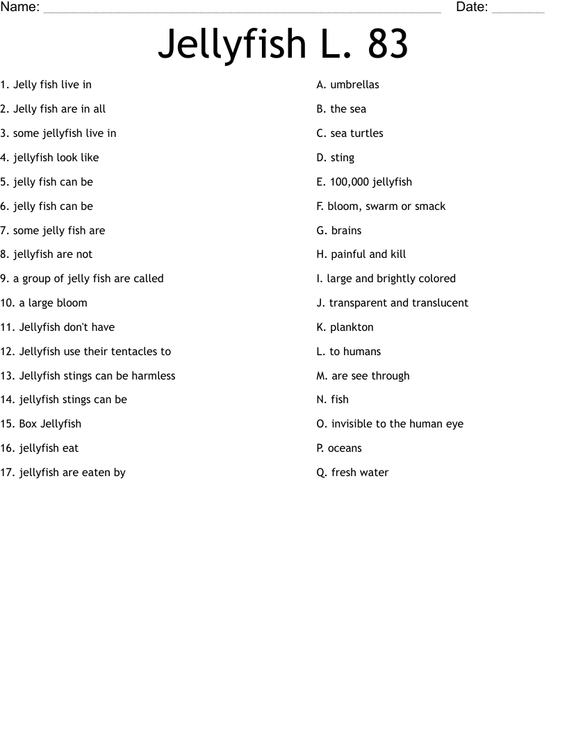 Jellyfish L. 83 Worksheet