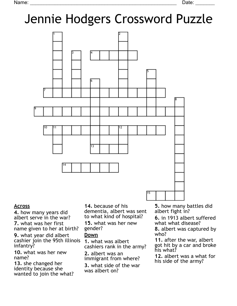 Jennie Hodgers Crossword Puzzle