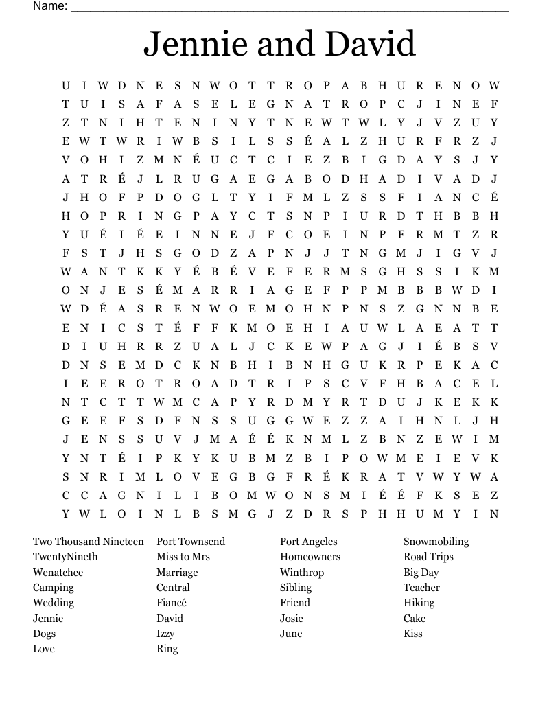 Jennie and David Word Search