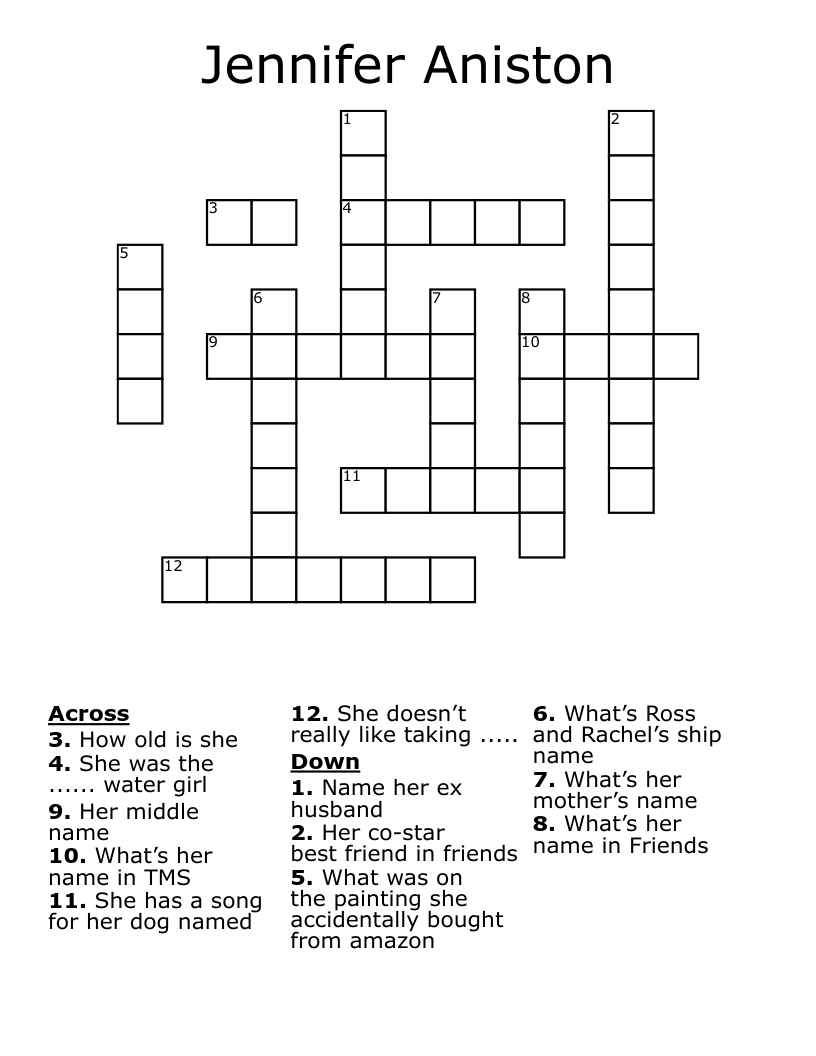 Jennifer Aniston Crossword