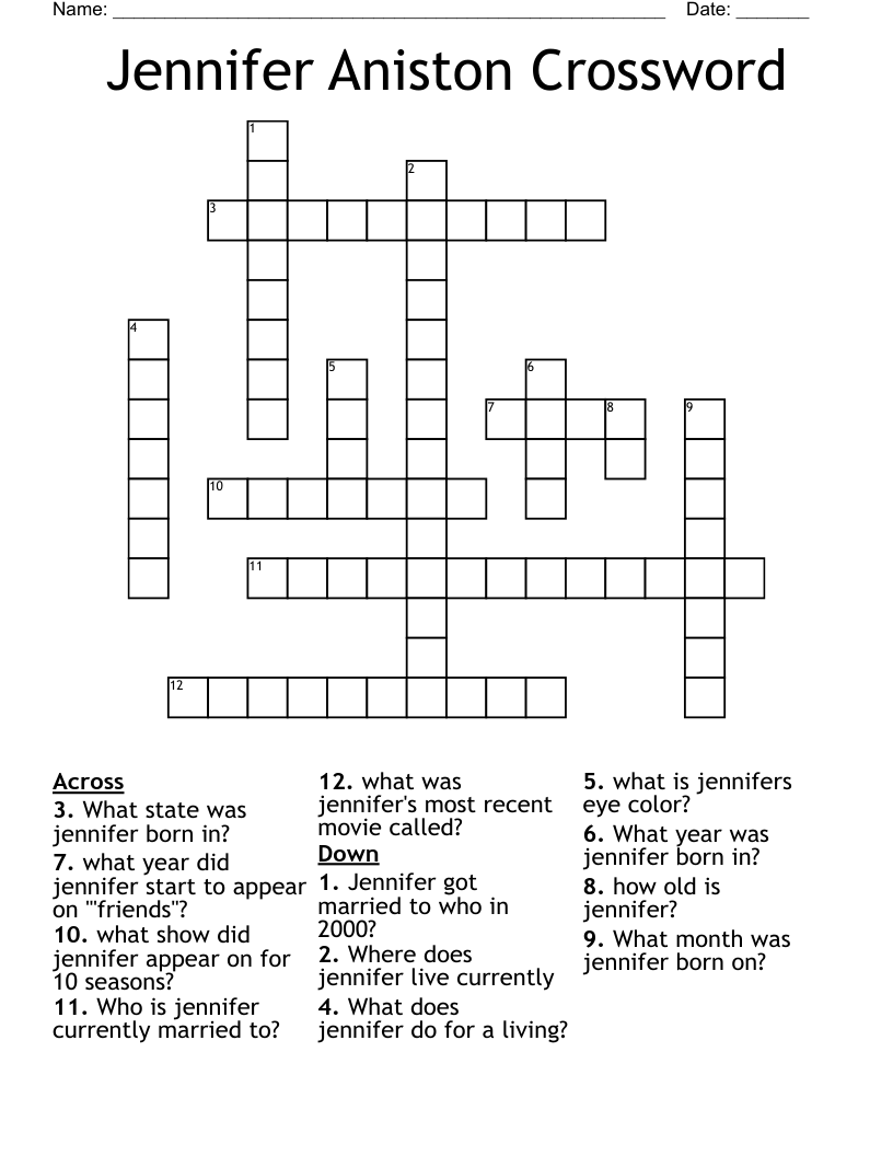 Jennifer Aniston Crossword