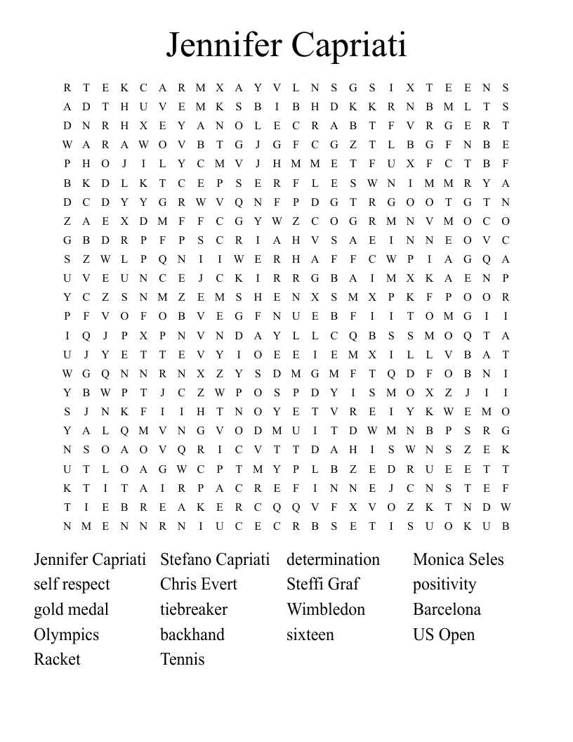 Jennifer Capriati Word Search