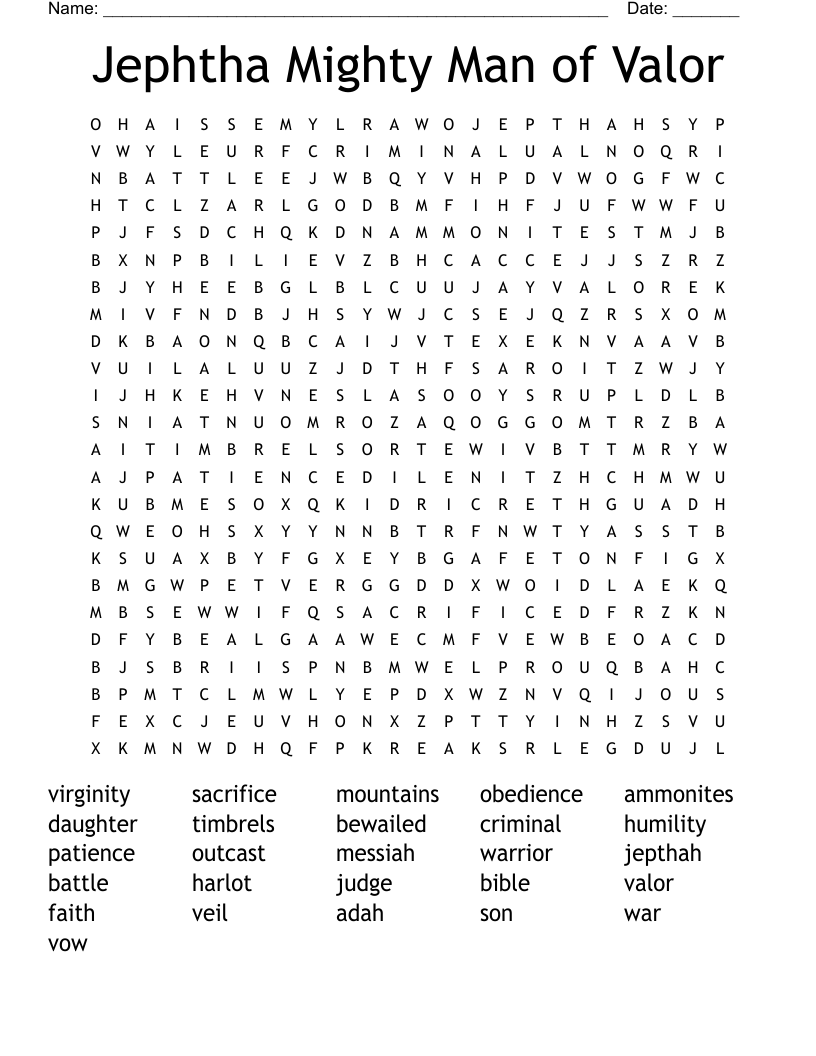 Jephtha Mighty Man of Valor  Word Search