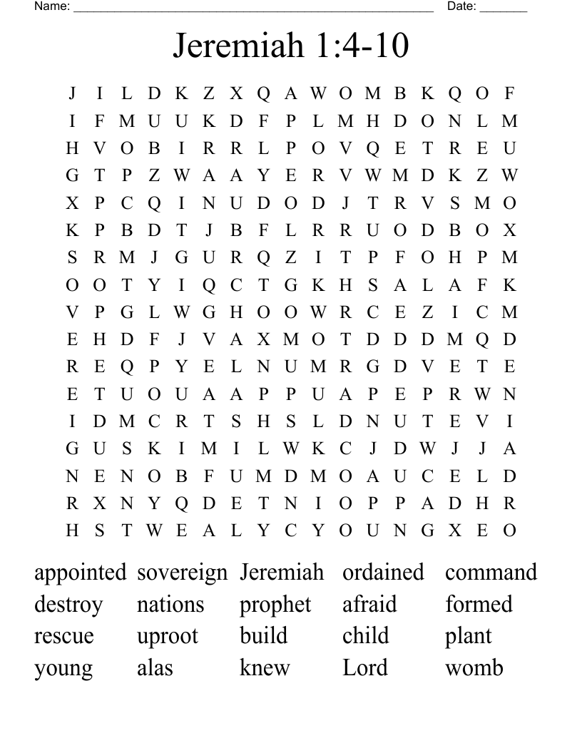 Jeremiah 1:4-10 Word Search