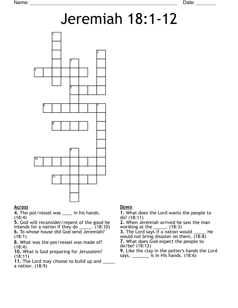 Jeremiah 18:1-12 Crossword