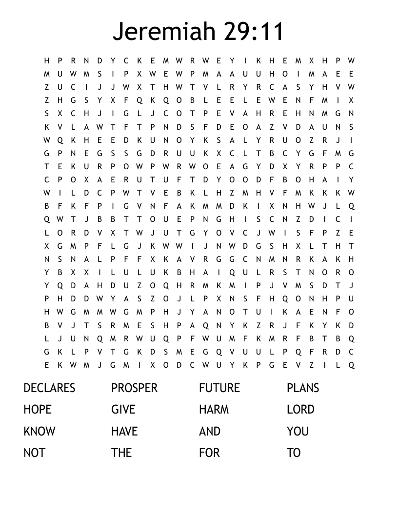 Jeremiah 29:11 Word Search