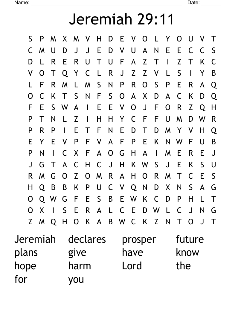 Jeremiah 29:11 Word Search