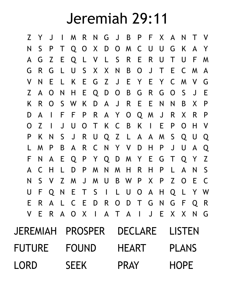 Jeremiah 29:11 Word Search