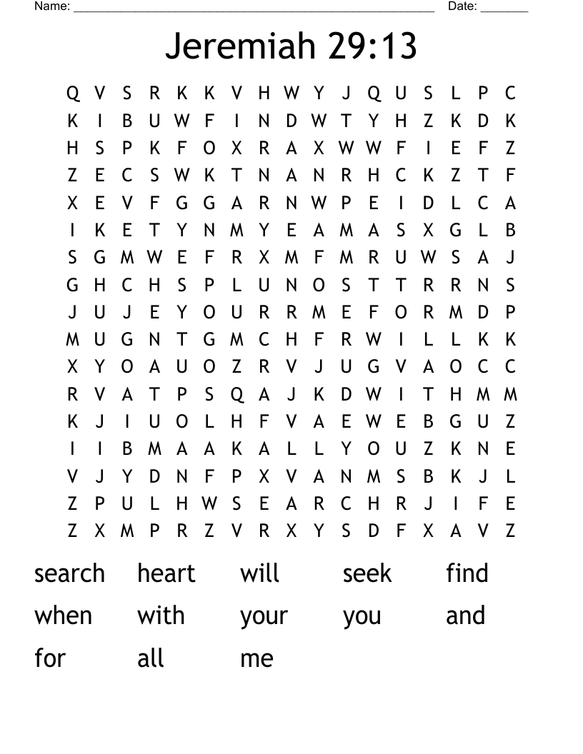 Jeremiah 29:13 Word Search