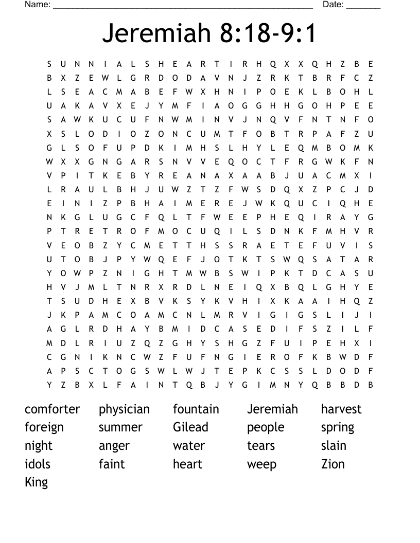 Jeremiah 8:18-9:1 Word Search