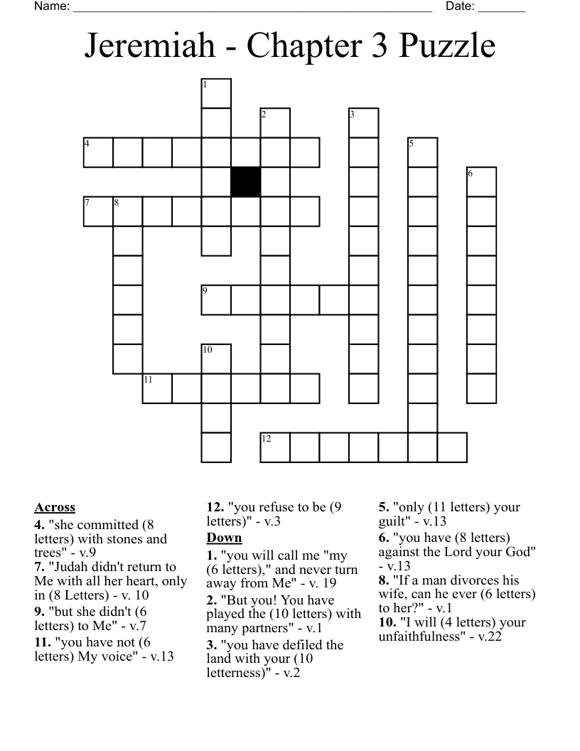 Jeremiah - Chapter 3 Puzzle Crossword
