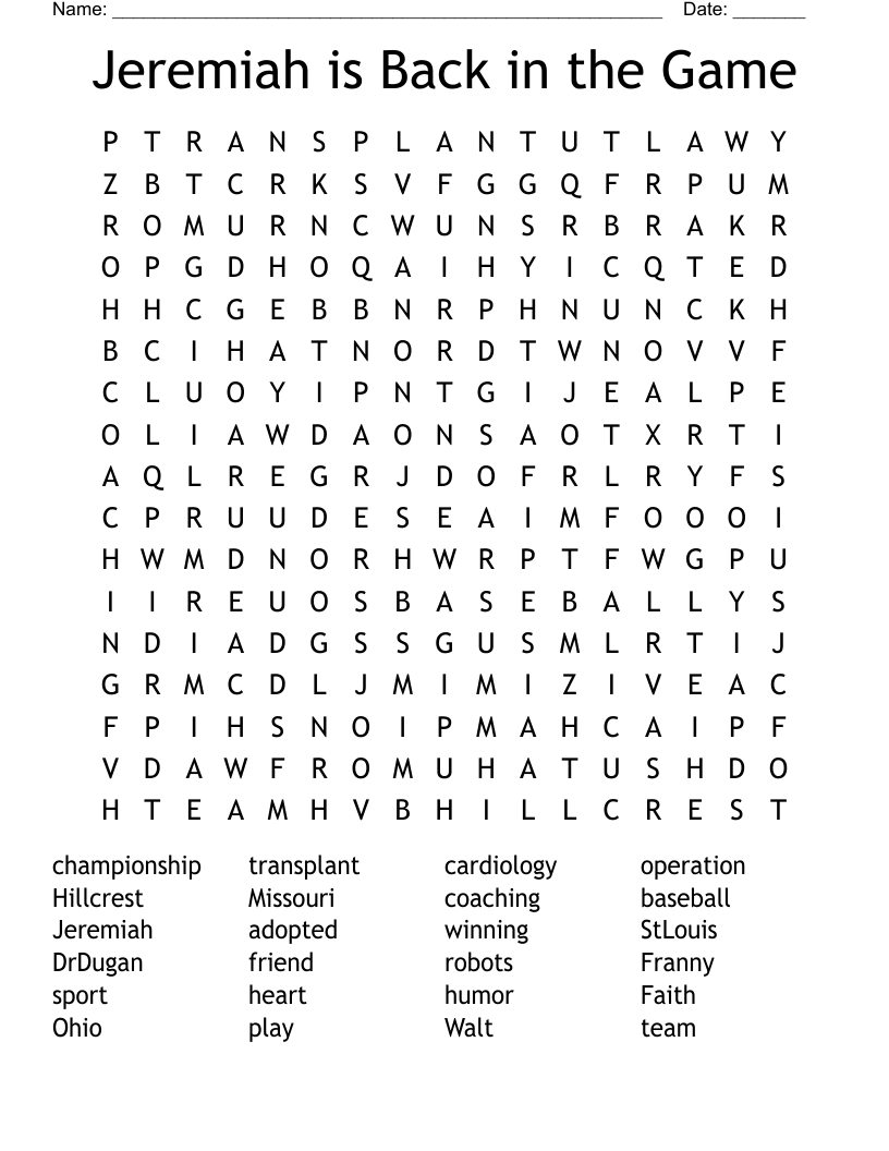 Jeremiah is Back in the Game Word Search