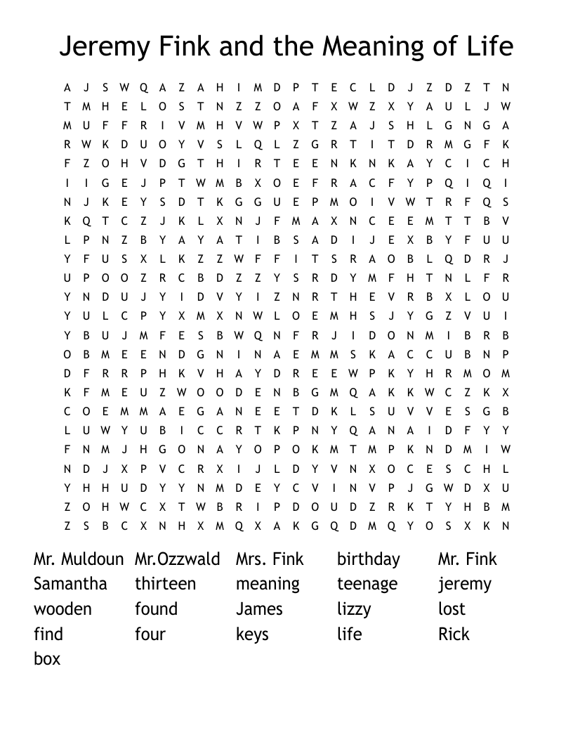 Jeremy Fink and the Meaning of Life Word Search