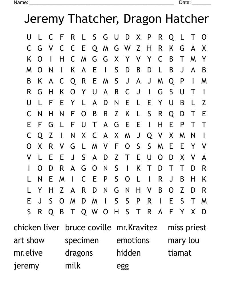 Jeremy Thatcher, Dragon Hatcher Word Search
