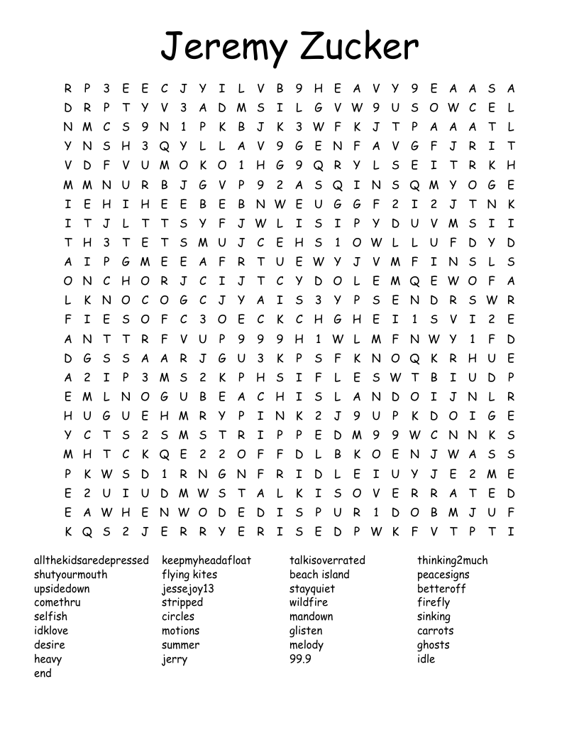 Jeremy Zucker  Word Search