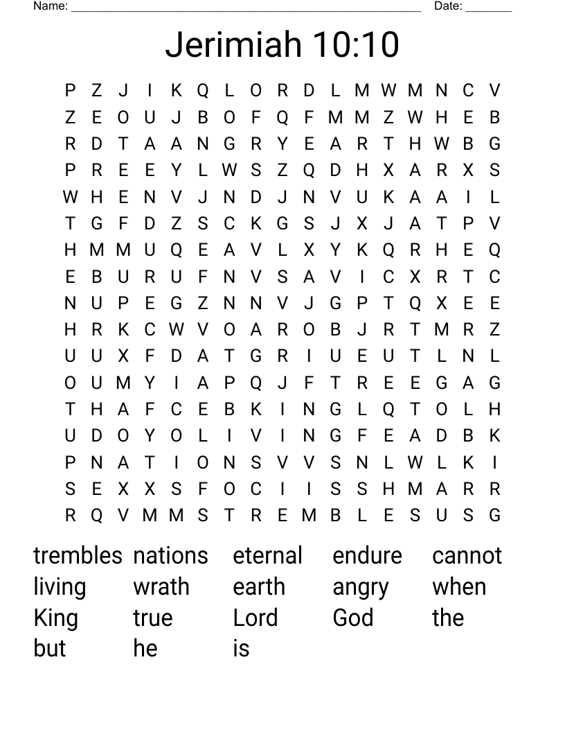 Jerimiah 10:10 Word Search